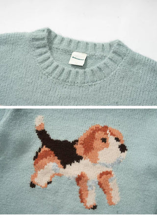 [Monterest] Relaxed Fit Dog Pattern Knit Sweater