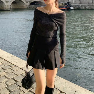 Cotton pleated mini skirt