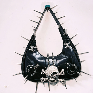 Skull applique PU leather rivet handbag  | Festival Outfits Women