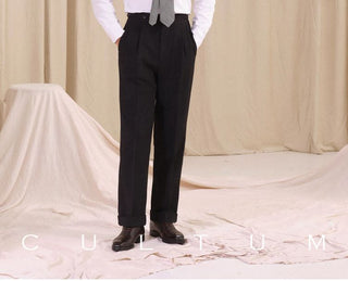 [CULTUM] Herringbone Brushed Pleated Trousers