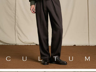 [CULTUM] Wool Blend Double Pleat Tapered Trousers