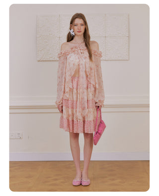 [NECY] Romance Floral Puff Chiffon Blouse