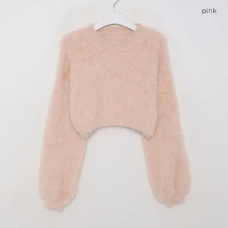 Faux fur cropped knit