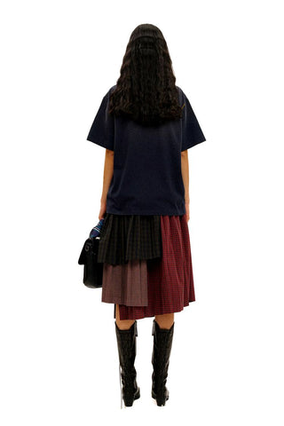 [Moromoro2] Layered Plaid Patchwork Midi  Skirt
