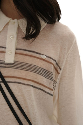 [moromoro2] Striped Polo Knit Top