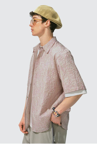 [Monterest] Seersucker Check Logo Embroidered Shirt