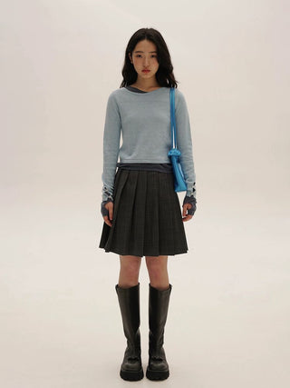 [Moromoro2] Asymmetric Collar Layered Knit  Sweater