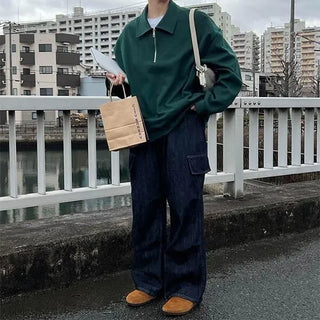Oversized Half-Zip Color Sweatshirt