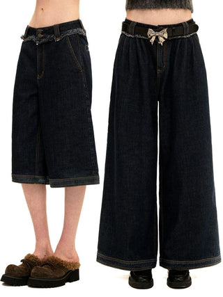 [Moromoro2] Frayed Waistband Wide Leg Jeans