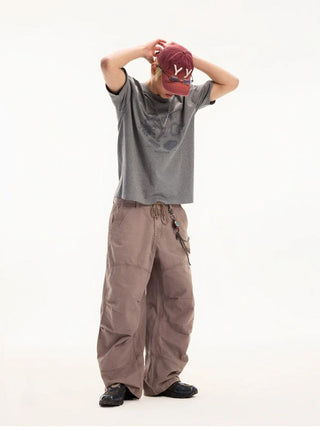 [Monterest] Washed Pleated Wide Leg Parachute Pants