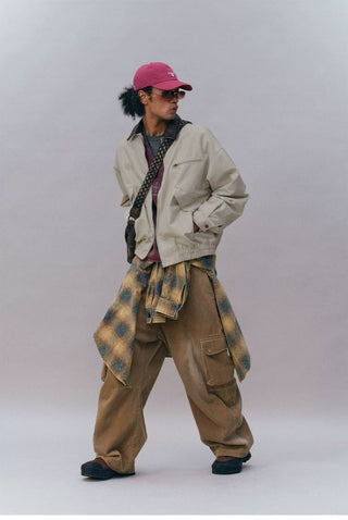 [Monterest] Washed Cotton Work Jacket with Leather Collar