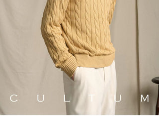 [CULTUM] Ivy Style Cable Knit Crewneck Sweater