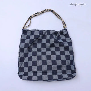 Checked denim chain bag