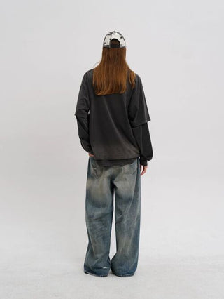[MASONPRINCE] Washed Layered Long Tee / Hoodie