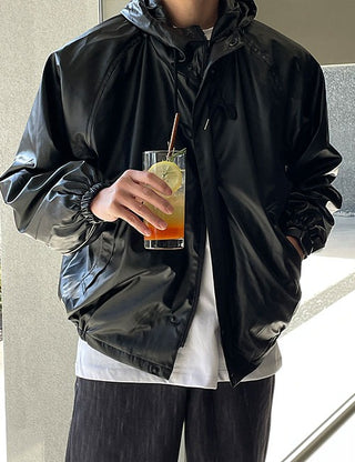 Minimal Leather Hooded Jacket (2 colors)