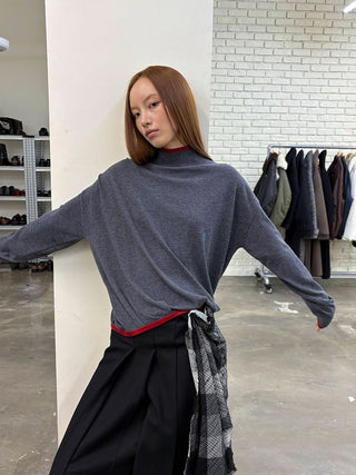 [NeverSeez] High-neck Color-block Knit Sweater