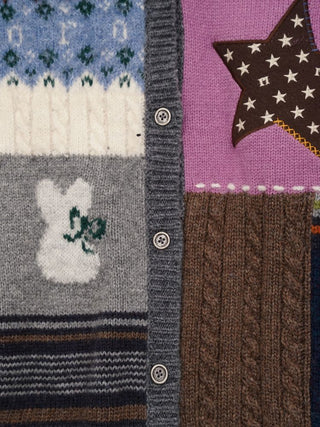 [Moromoro] Multi Pattern Patchwork Knit Set