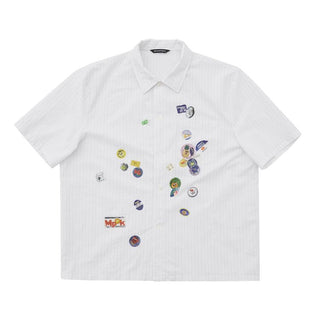 [MASONPRINCE] Striped Cotton Sticker Print Shirt