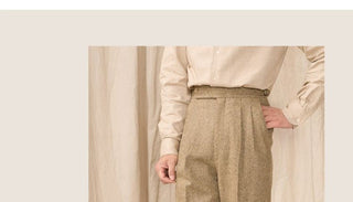 [CULTUM] Wool Blend Herringbone Double Pleat Trousers