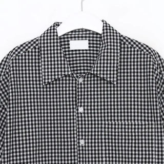 Linen check open collar shirt