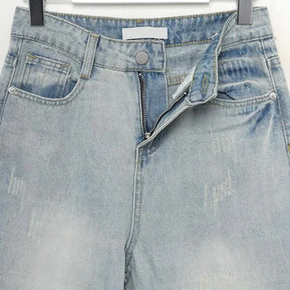 Washed light denim pants