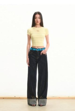 [NOTAWEAR] Beaded Fold Over Denim