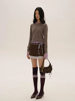 [Moromoro2] Asymmetric Collar Layered Knit  Sweater