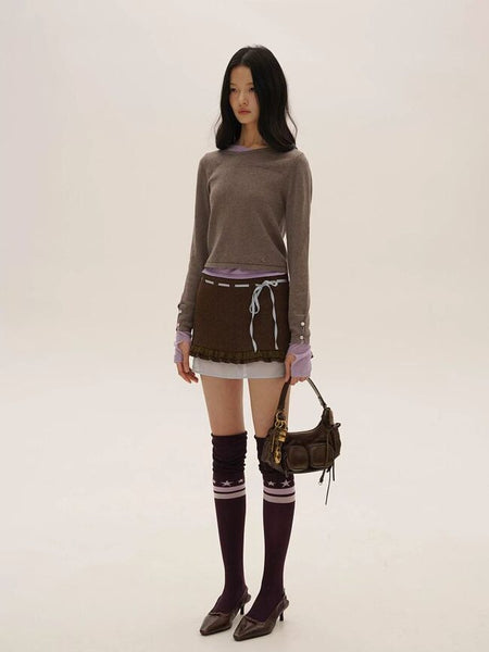 [Moromoro2] Asymmetric Collar Layered Knit  Sweater
