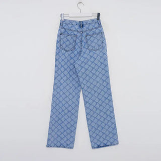 Patterned high-waisted denim pants
