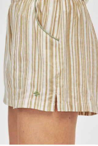 [Monterest] Lace Trim Striped Relaxed Shorts
