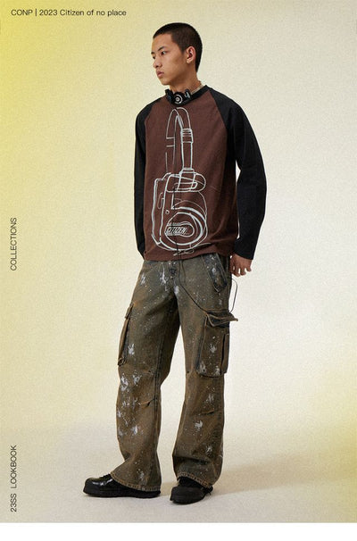 CONP Acid-washed Ink Cargo Jeans (Blue)