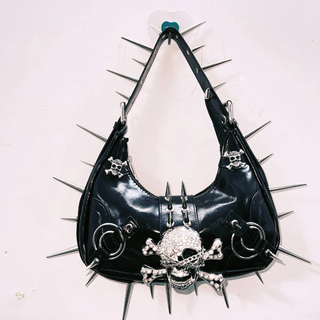 Skull applique PU leather rivet handbag  | Festival Outfits Women