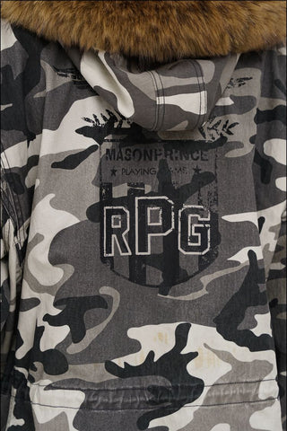 [MASONPRINCE] Camouflage Fur Collar Oversized Parka Coat