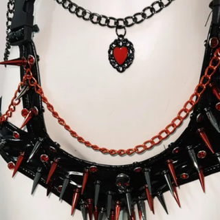 High neck rivet PU leather metal chain buckle bodysuit