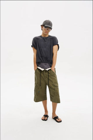 [MASONPRINCE] Distressed Cargo Capri Shorts