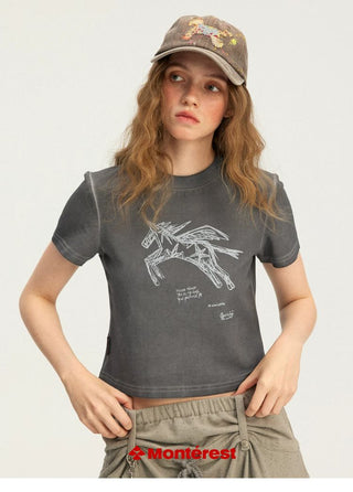 [Monterest] Unicorn Print Slim Fit Cropped Tee