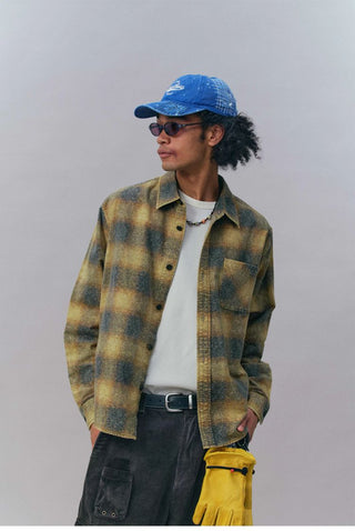[Monterest] Washed Brushed Plaid Flannel Shirt
