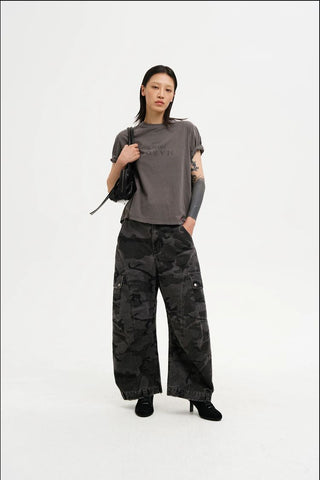 [MASONPRINCE] Curved Seam Camouflage Wide Leg Pants