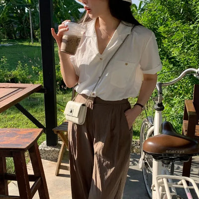 Wood Button Short-Sleeve Shirt