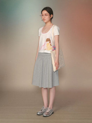 [Moromoro2] Girl & Horse Print Layered Tee  Set
