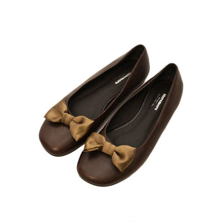[Moromoro2] Satin Bow Leather Ballet Flats