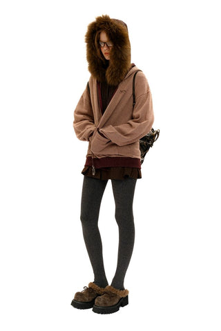 [Moromoro2] Contrast Striped Hooded Cardigan  Set