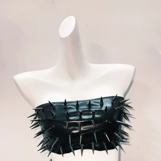 Rivet belt skull applique tube top