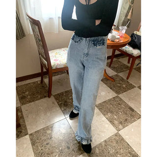 Frill detail denim pants