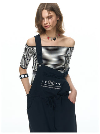 [NECY] Mono Stripe Lace Trimming Half T
