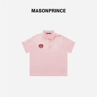 [MASONPRINCE] Heavyweight Henley Polo with Embroidery