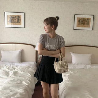 Lettering Short-Sleeve Knit Sweater