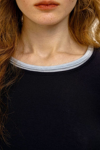 [Moromoro2] Layered Contrast Neckline Knit  Top