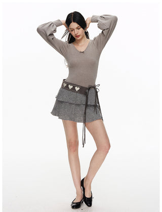 [NECY] Muted Romantic Bow Patchwork Dress