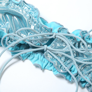 Ruched metallic ruffle self tie 3 piece mini skirt set